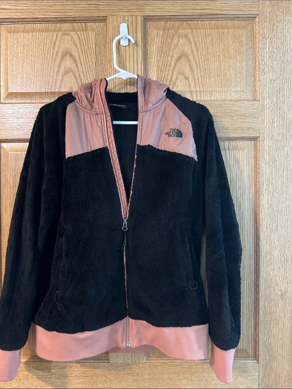 The North Face Black and Dusty Rose Fleece Hooded Zip Jacket